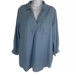Zac & Rachel Women’s Chambray 2 Button Light Wash Shirt Lightweight Lyocell
